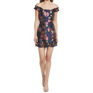 LULUS Pop the Bottle Metallic Floral Jacquard Cocktail Mini Dress NWT!